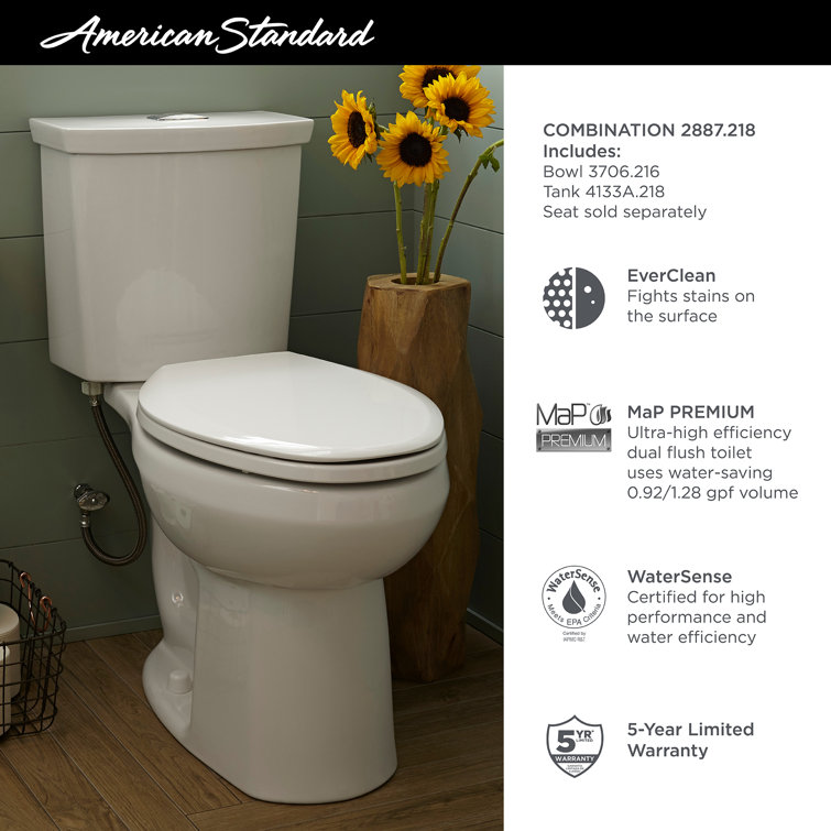 White Vitreous China Dual Flush Elongated Two-Piece Toilet