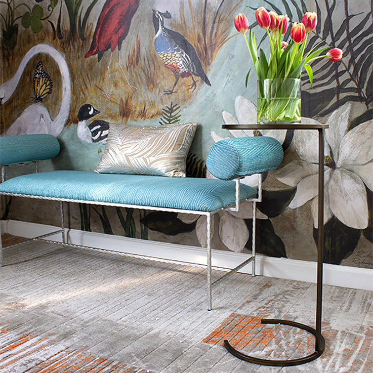Bronze Round Metal and Glass Mirrored End Table