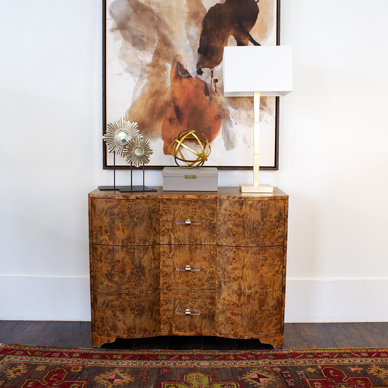 Plymouth 42" Dark Burl Wood Accent Chest with Soft Close Drawers