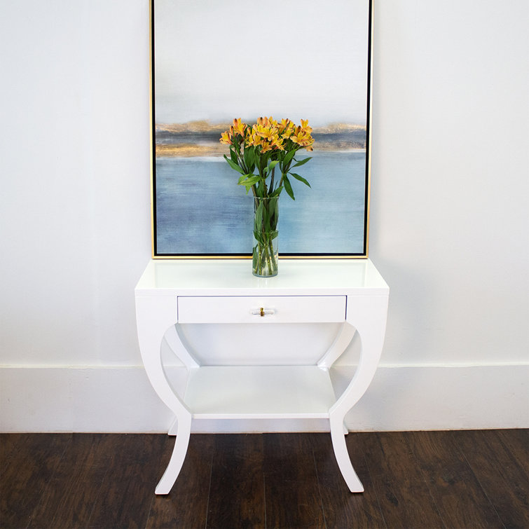 Sonya Glossy White Lacquered Wood End Table with Acrylic Hardware