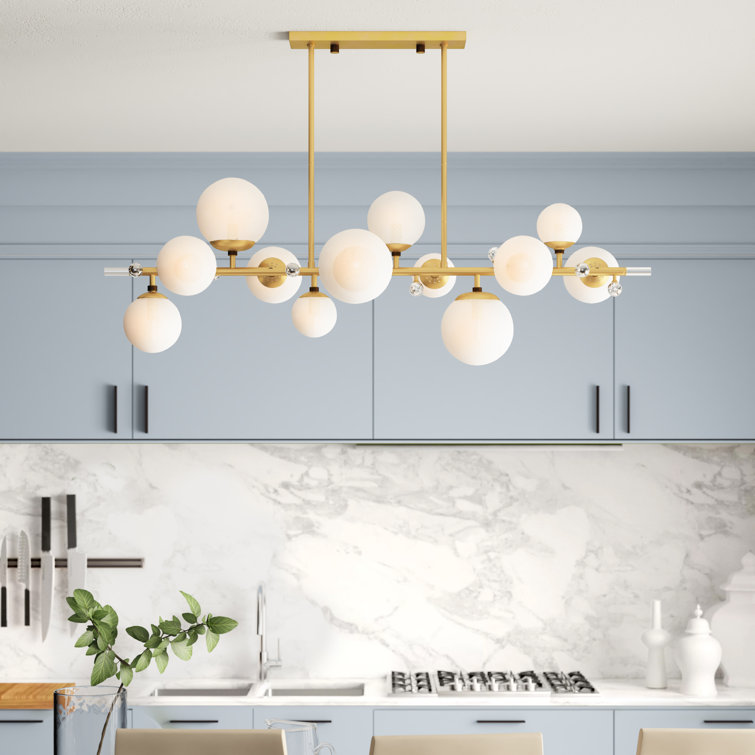 Antique Brass and Crystal 12-Light Chandelier with Opal Glass Globes