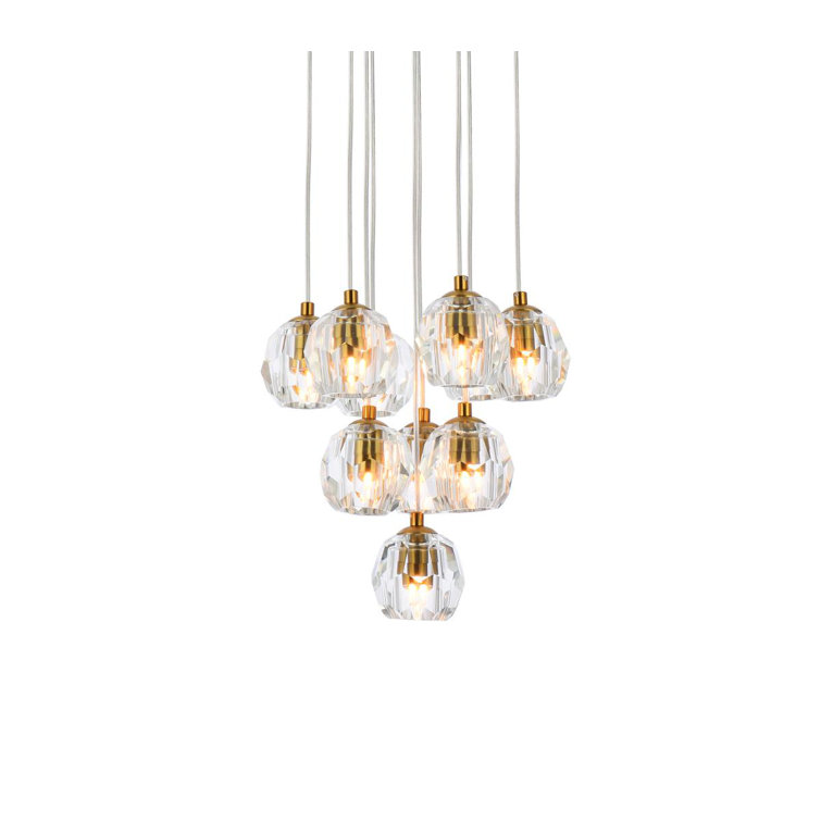 Gold Crystal Glass 10-Light Cluster Pendant