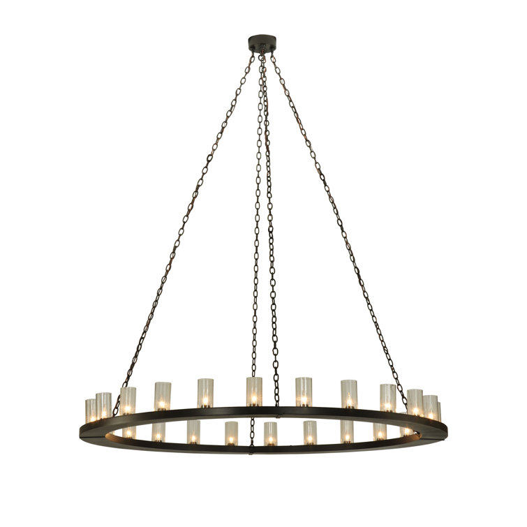 Loxley 72" Bronze 24-Light Chandelier with Seeded Glass