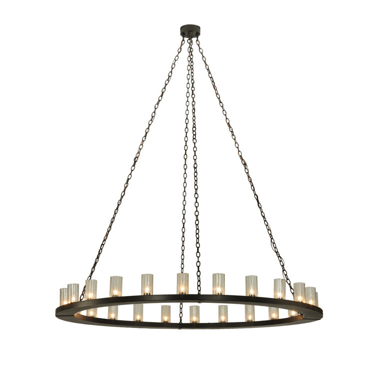 Loxley 72" Bronze 24-Light Chandelier with Seeded Glass