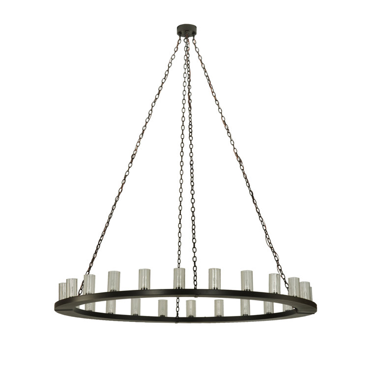 Loxley 72" Bronze 24-Light Chandelier with Seeded Glass