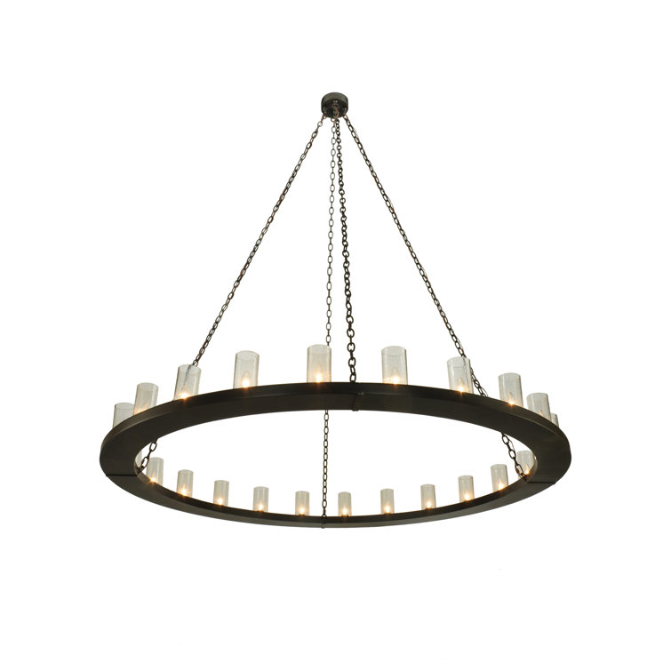 Loxley 72" Bronze 24-Light Chandelier with Seeded Glass