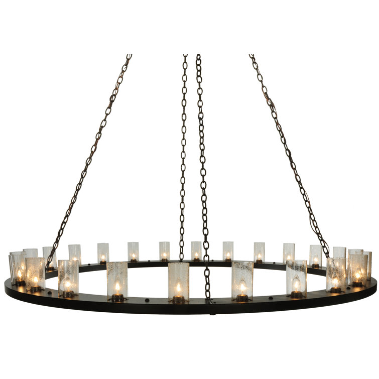 Loxley 72" Bronze 24-Light Chandelier with Seeded Glass