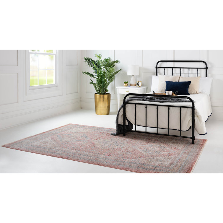 Rose Rust Rectangular Stain-Resistant Synthetic Indoor Rug