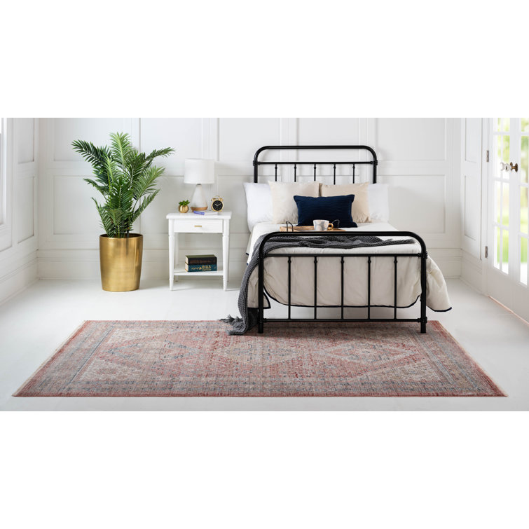Rose Rust Rectangular Stain-Resistant Synthetic Indoor Rug