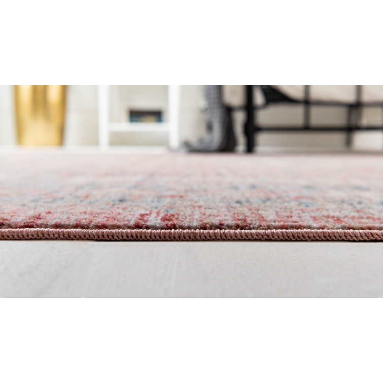 Rose Rust Rectangular Stain-Resistant Synthetic Indoor Rug
