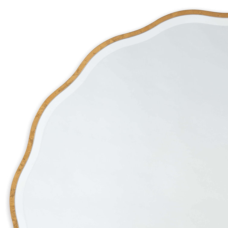 Candice Scalloped Gold Leaf Round Wood Mirror - 42"