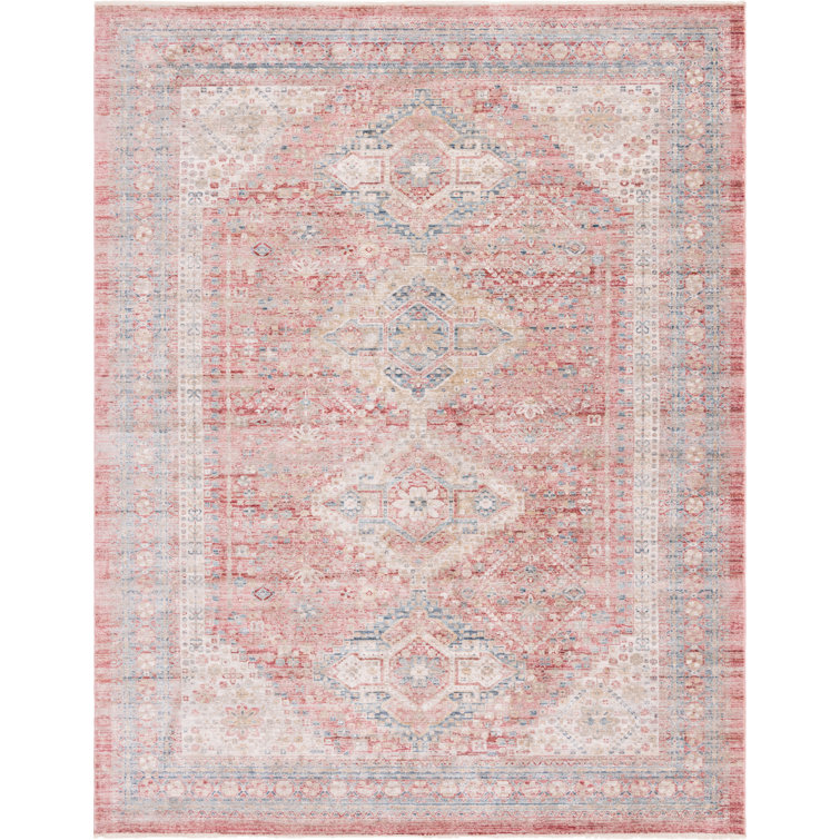 Rose Rust Rectangular Stain-Resistant Synthetic Indoor Rug