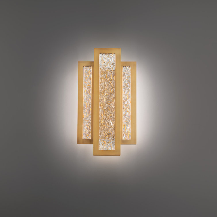 Aged Brass Triptych LED Sconce with Art Glass Panes
