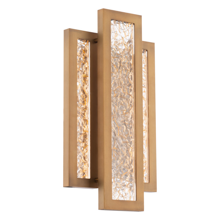 Aged Brass Triptych LED Sconce with Art Glass Panes