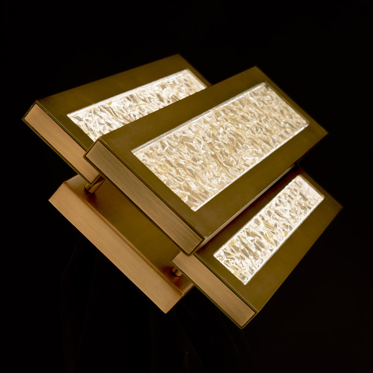 Aged Brass Triptych LED Sconce with Art Glass Panes