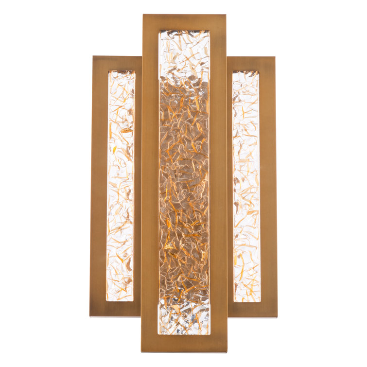 Aged Brass Triptych LED Sconce with Art Glass Panes