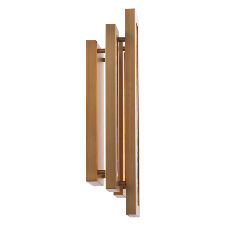 Aged Brass Triptych LED Sconce with Art Glass Panes