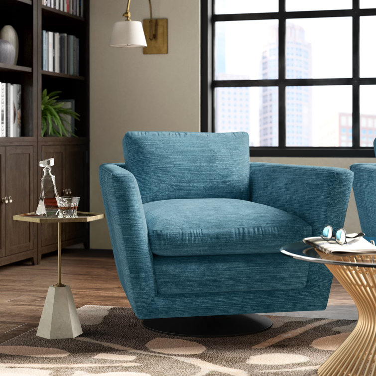 Luxurious Blue Velvet Swivel Armchair with Manufactured Wood Base