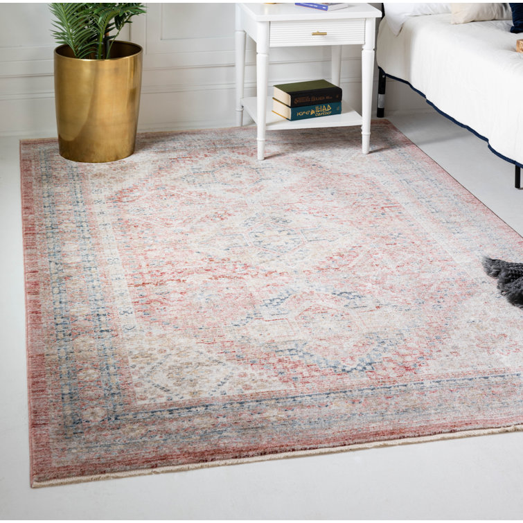 Rose Rust Rectangular Stain-Resistant Synthetic Indoor Rug
