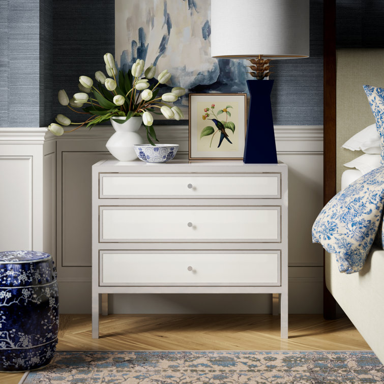 Blanca Transitional 3-Drawer Silver & White Metal Nightstand