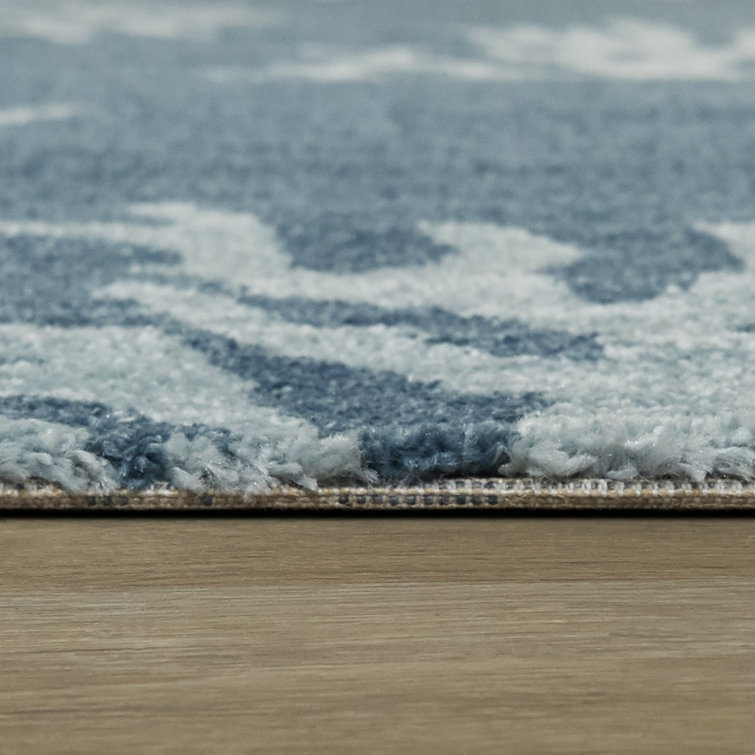 Blue Coral Print Reversible Synthetic Area Rug 5' x 7'