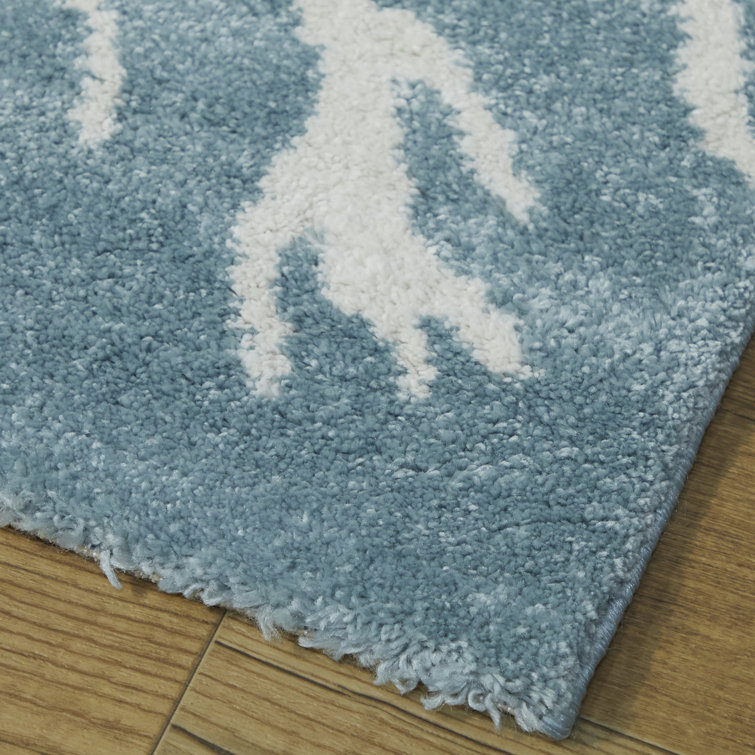 Light Blue Synthetic Coral Print 8' x 10' Area Rug