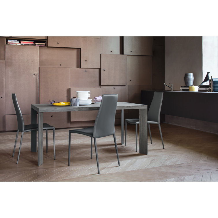 Gray Genuine Leather High Back Dining Chair with Metal Frame
