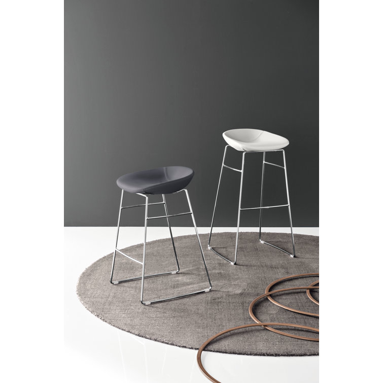 Palm White and Silver Metal Counter Stool