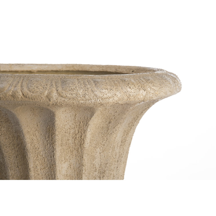 Beige Stone Fiberstone Outdoor Urn Planter with Drainage Holes