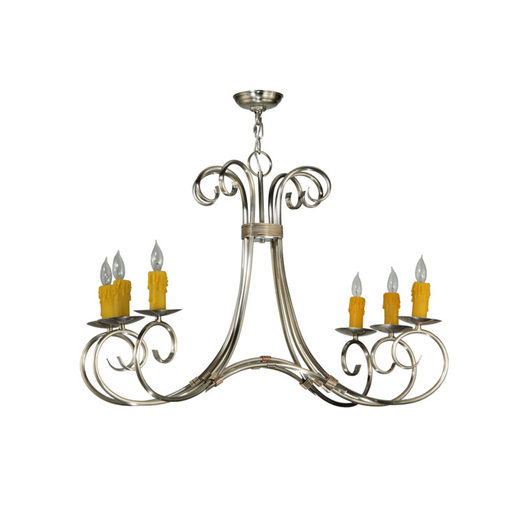 Elegant Scroll 6-Light Brushed Nickel Candle Chandelier