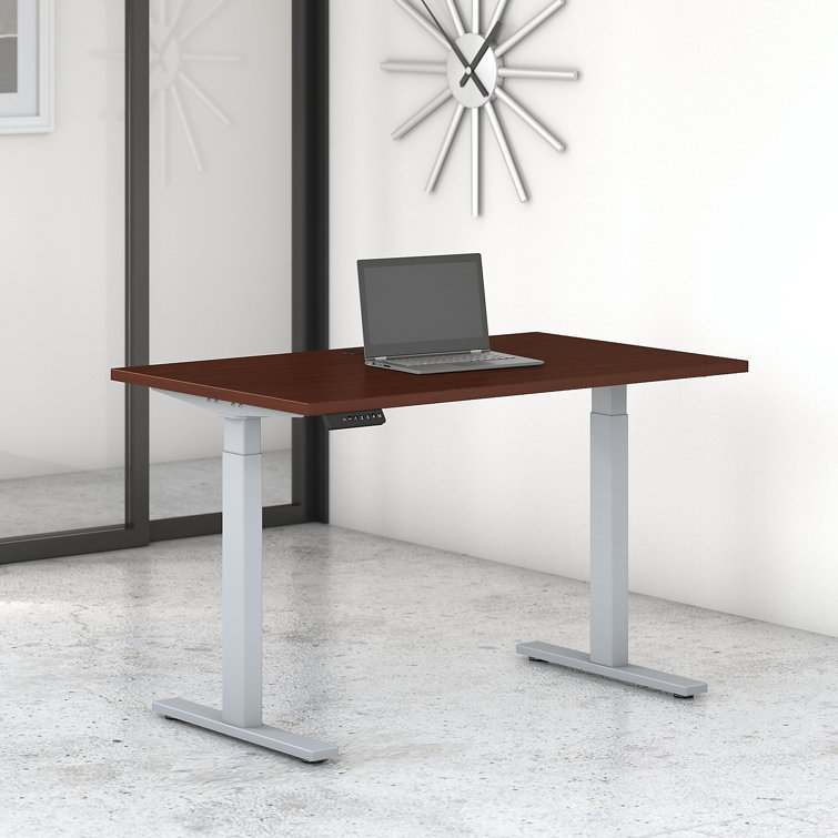 Move 60 Adjustable Height 59" Mocha Cherry & Black Standing Desk with Filing Cabinet