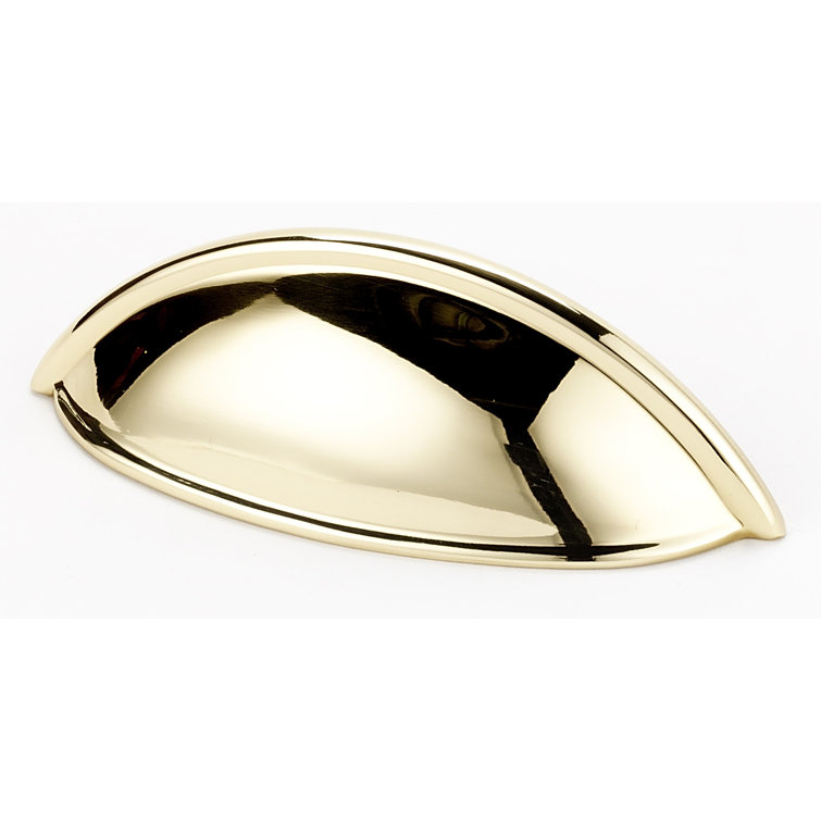 Polished Brass Modern Cup Pull with Mounting Hardware