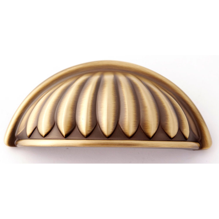 Antique English Matte Brass Cup Pull with Mounting Hardware