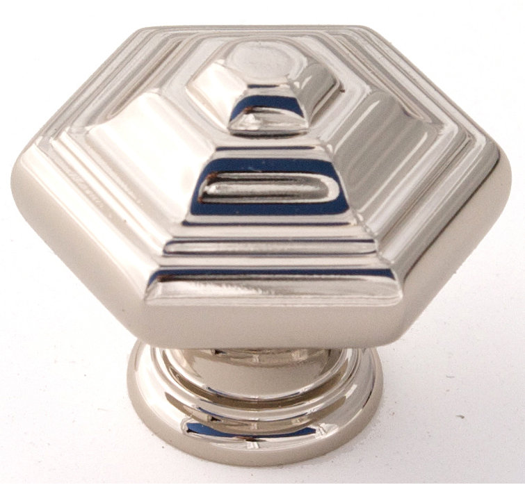 Polished Nickel Geometric Cabinet Knob with Mounting Hardware