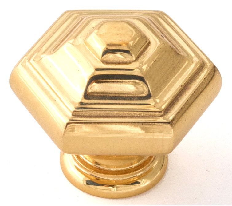 Polished Brass Geometric Cabinet Knob with Mounting Hardware