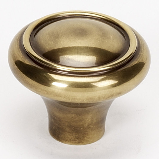 Antique English Round Brass Cabinet Knob with Mounting Hardware