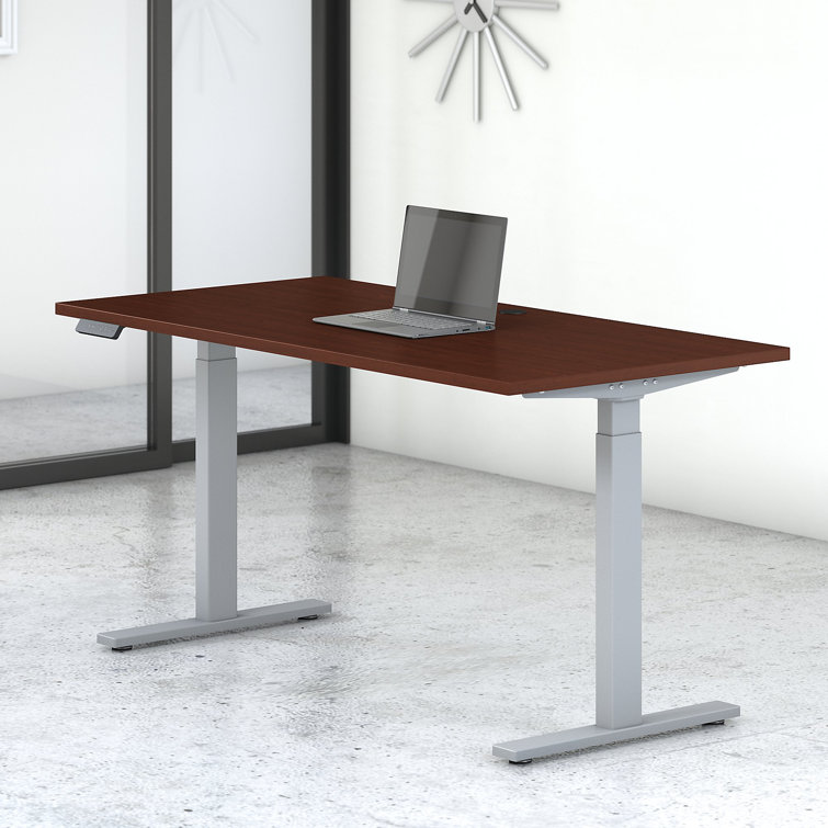 Move 60 Adjustable Height 59" Mocha Cherry & Black Standing Desk with Filing Cabinet