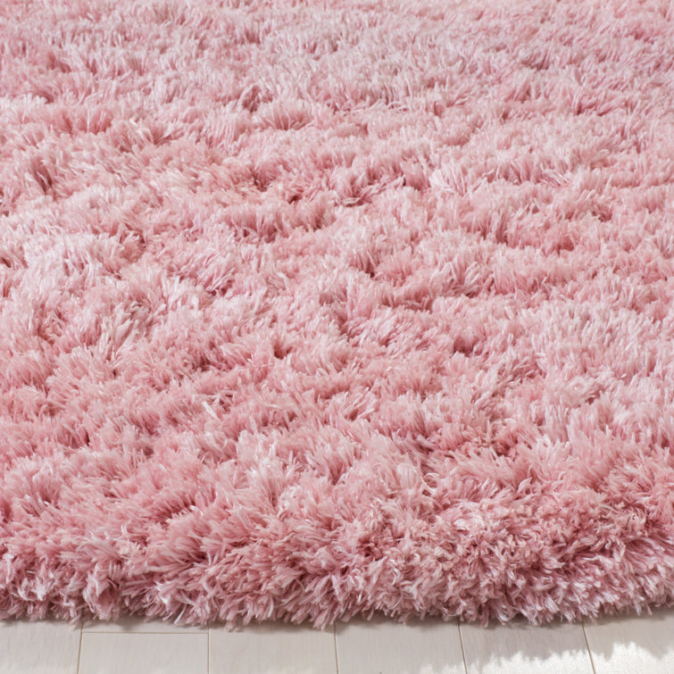 Light Pink Hand-knotted Synthetic Shag Rug, 5'1" Square