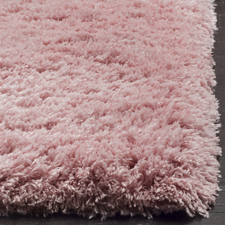 Light Pink Hand-knotted Synthetic Shag Rug, 5'1" Square