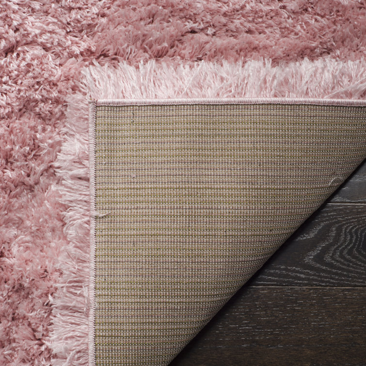 Light Pink Hand-knotted Synthetic Shag Rug, 5'1" Square