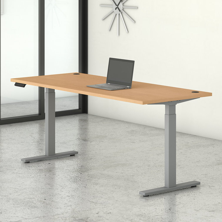 Move 60 Adjustable Height 59" Mocha Cherry & Black Standing Desk with Filing Cabinet