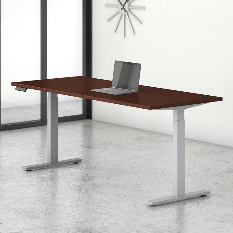 Move 60 Adjustable Height 59" Mocha Cherry & Black Standing Desk with Filing Cabinet