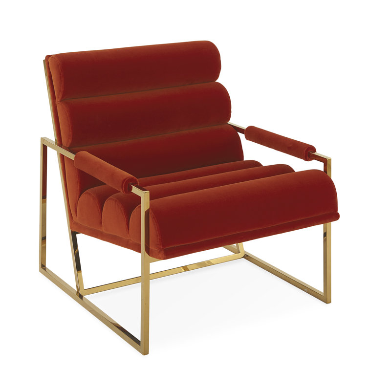 Persimmon Velvet Sled Base Lounge Chair with Metal Frame