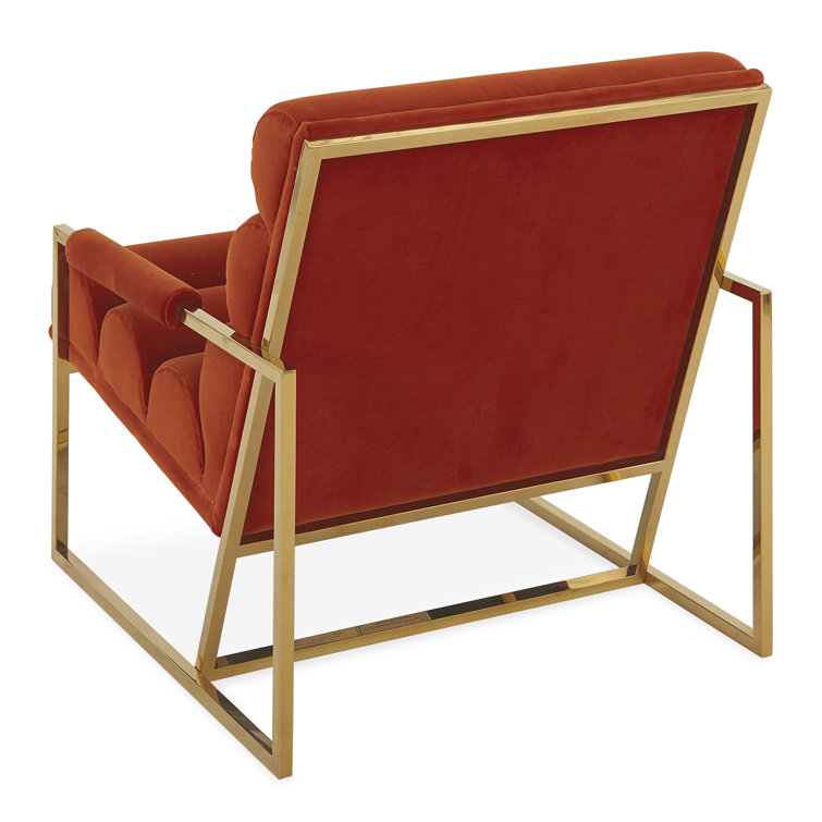 Persimmon Velvet Sled Base Lounge Chair with Metal Frame
