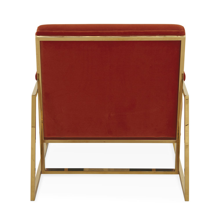 Persimmon Velvet Sled Base Lounge Chair with Metal Frame