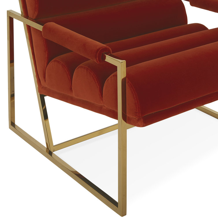 Persimmon Velvet Sled Base Lounge Chair with Metal Frame