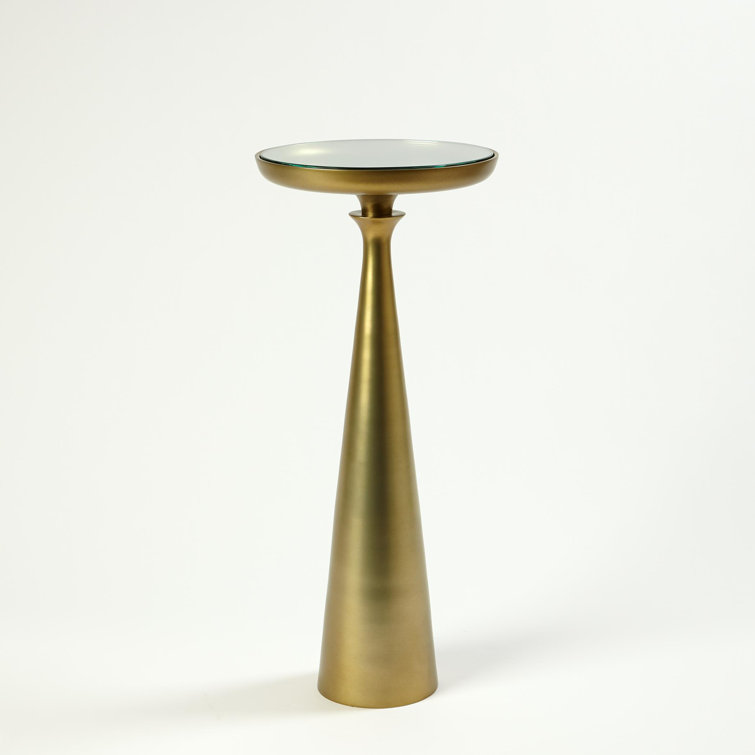 Minaret Round Mirrored Metal Accent Table in Satin Brass