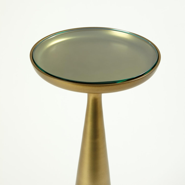 Minaret Round Mirrored Metal Accent Table in Satin Brass