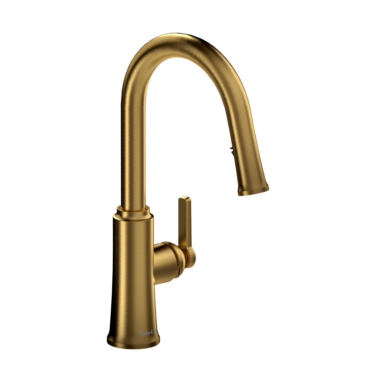 Brushed Gold Brass Pull-Down Kitchen Faucet with Spray