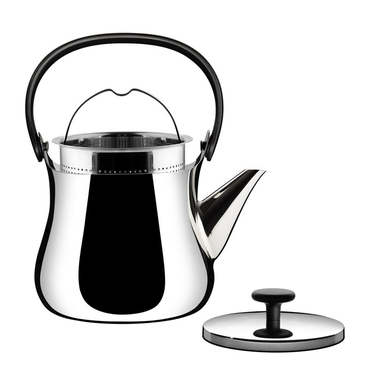 Alessi Silver Stainless Steel Cha Kettle with Black Handle